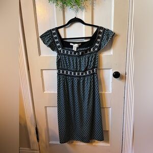 Max Studio Black and Blue Patterned Midi Dress